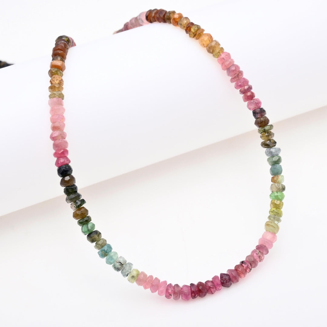Watermelon Tourmaline Beaded Necklace: Faceted Rondelle Gemstone, 4.5 mm