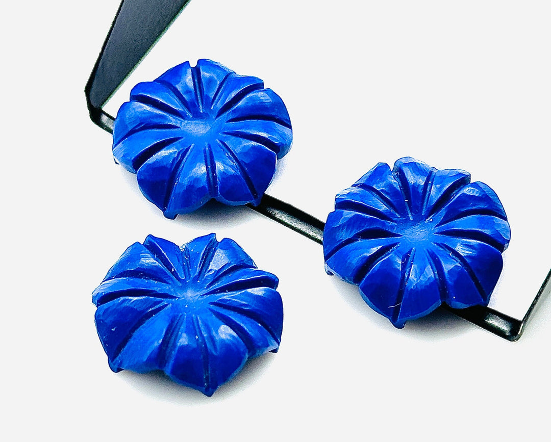 Dainty Lapis Lazuli Flower Shape Carved Gemstone, Blue Lapis Flower Shape Carving, Gemstone For Jewlery 17 mm, Craft Making Flower Charm