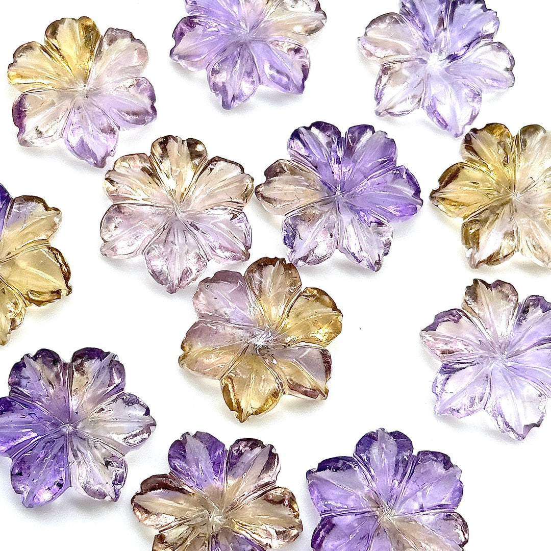 Beautiful Natural Ametrine Carved Flower, Hand Carved Flower Shape Gemstone, 18 mm Naturally Carved Flower for Jewelry, Carved Crystal