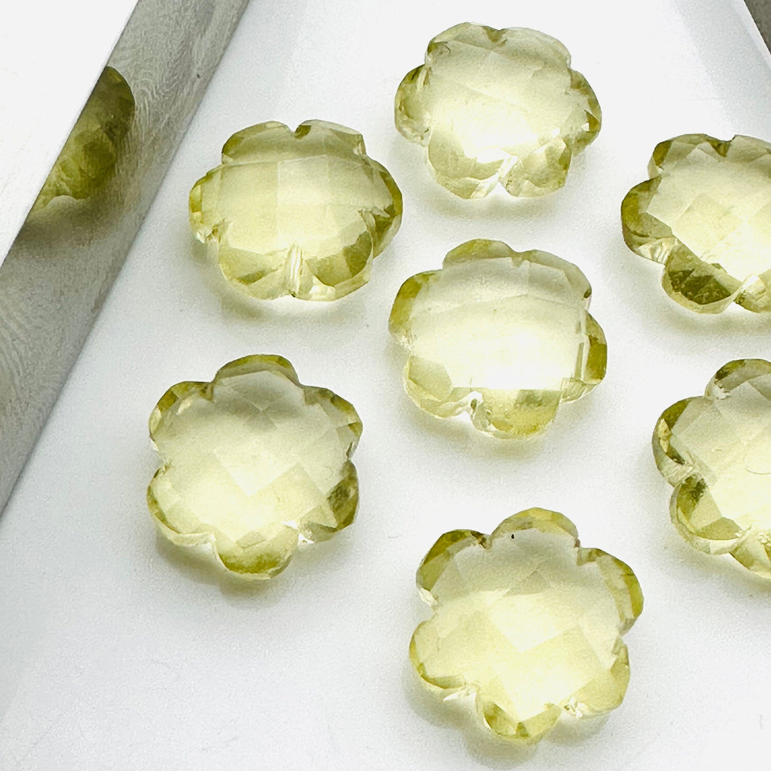 2,3,4,5 Pcs Natural Lemon Quartz Hand Carved Flower Shape, Carved Flower Shape Gemstone for Jewlery, Flower Shape Gemstone, 10 mm