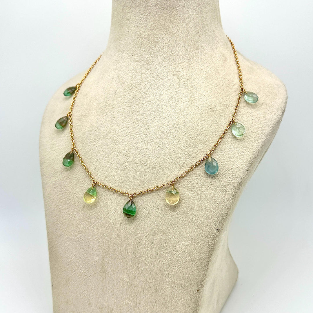 Rainbow Fluorite Pear Shape Beads Necklace, Faceted Drop Chain Necklace, Pear Gemstone Necklace, Women's Gift, Handmade 925 Silver Necklace