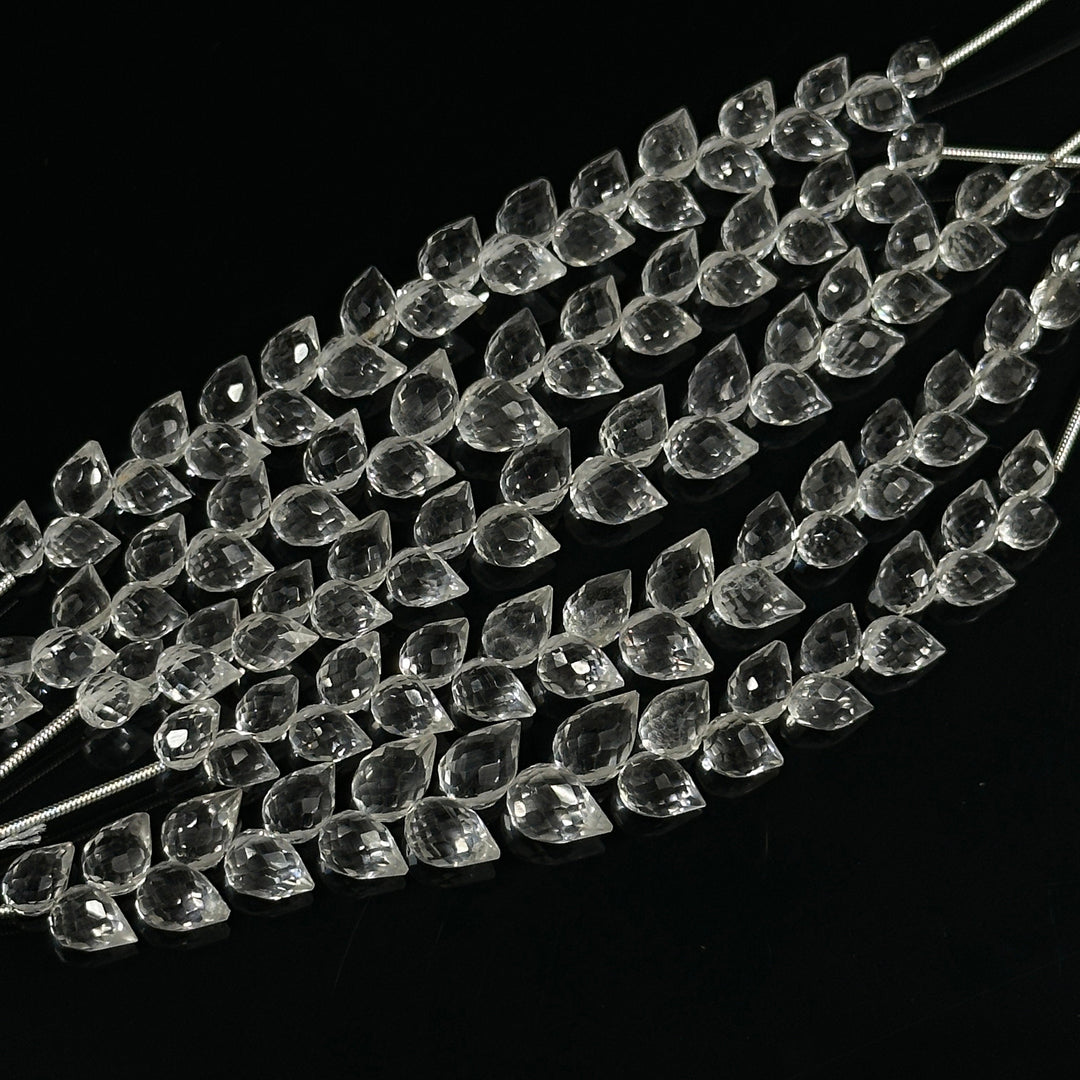 Natural Crystal Quartz Faceted Drop Shape Beads, 6X8 mm Faceted Crystal Briolette, Jewelry Making Side Cut Wholesale Earrings Beads, 4 Inch