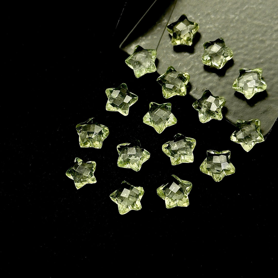 Natural Green Amethyst Stars Shape Briolettes, Amethyst Faceted Star Shape Beads For Jewelry Making, Mini Gemstone Star Charms Beads, 8 MM