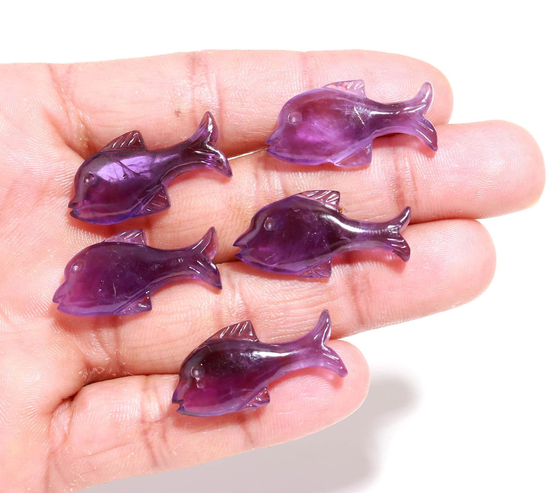 Genuine Amethyst Dolphin Shape Carvings, Purple Amethyst Fish Shape Beads, Jewelry Making Fish Charms, 28 MM
