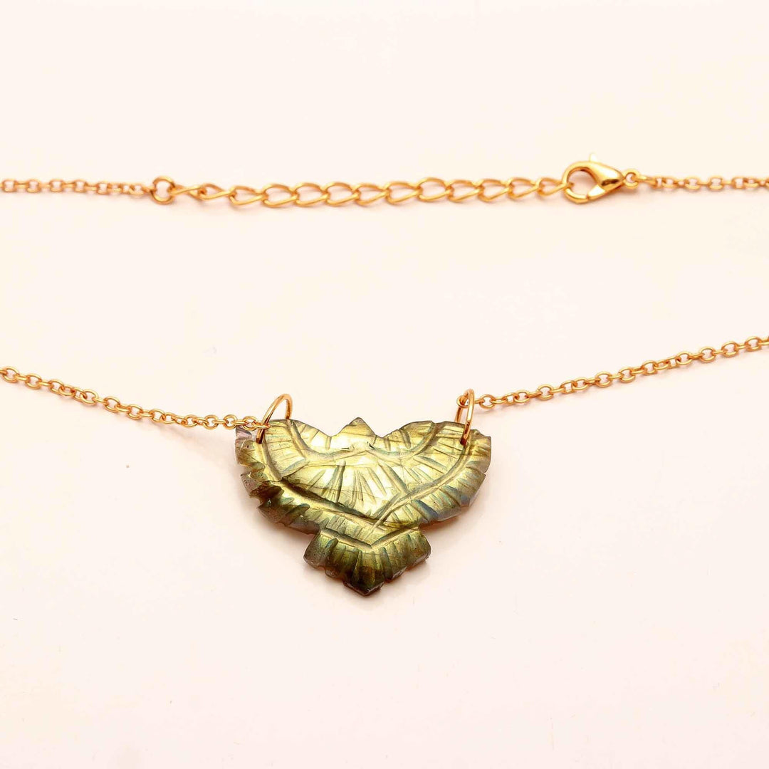 Natural Labradorite Eagle Necklace, Flashy Labradorite Hand Carved Eagle Necklace for Gift, 30 MM, Carved Bird Jewelry, Gift for Women's