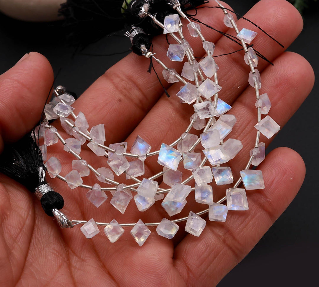 Natural Flashy Diamond Cut Side Drill Beads, Faceted Cut Stone Drill Beads for Jewelry Making, 5-8 MM, Blue Flashy Beads, 4 Inch Strand