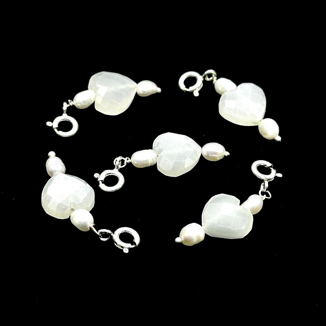 Natural White Moonstone and Pearl Charms, White Moonstone Heart Silver Charms, Gemstone Beads, Craft Making, 925 Silver Charms Wholesale