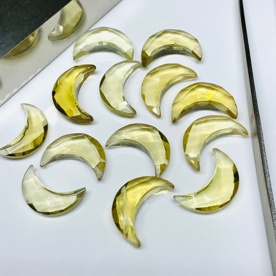 2,3,4,5,6 Pcs Natural Lemon Quartz Moon Shape Briolettes, Faceted Hand Carved Moon Briolettes, Moon Shape Gemstone, Carved Briolettes, 17 mm