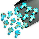 Load image into Gallery viewer, Faceted Copper Turquoise Cross Beads: Spiritual Gemstone Charms (15mm)