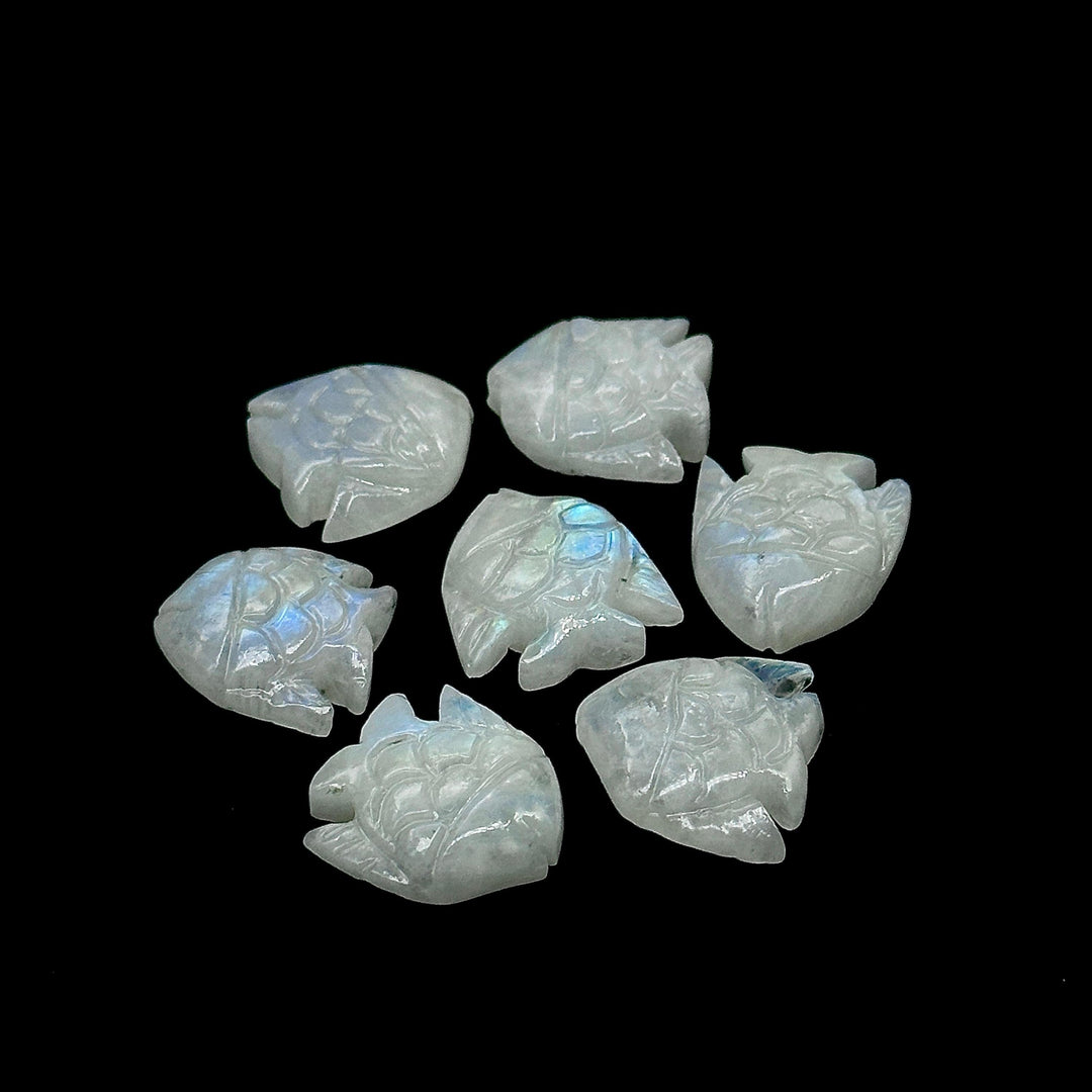 Natural Rainbow Moonstone Fish Shape Stones, AAA Moonstone Fish Hand Carved Beads, White Marine Fishes, Deep Sea Gemstone Fishes 16X17 MM