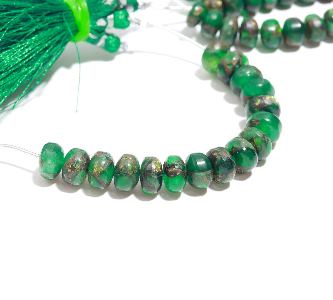 AAA Green Copper Turquoise Smooth Beads, Mohave Copper Turquoise Smooth Rondelle Beads, 9-10 MM Loose Gemstone Beads for Jewelry Making