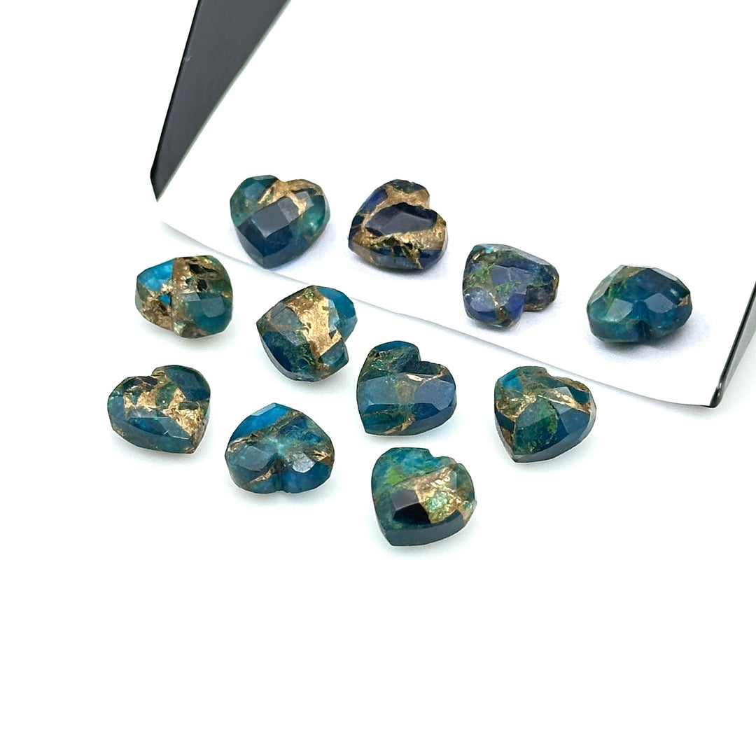 Neon Blue Mohave Turquoise Faceted Heart Shape Beads, Blue Copper Turquoise Heart Shape Carving Beads, 8 MM Heart Charm Gemstone Beads,