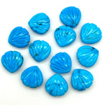 Load image into Gallery viewer, Blue Turquoise Carved Shell Shape Beads, 12 MM Shell Beads, Carved Gemstone, Seashell Charm Gemstone, Hand Carved Beads, Blue Charms