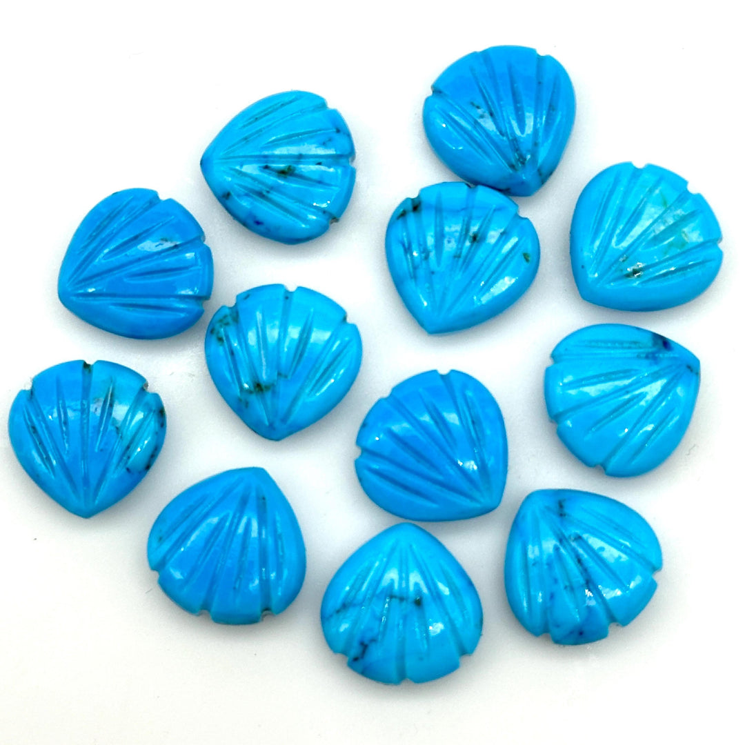 Blue Turquoise Carved Shell Shape Beads, 12 MM Shell Beads, Carved Gemstone, Seashell Charm Gemstone, Hand Carved Beads, Blue Charms