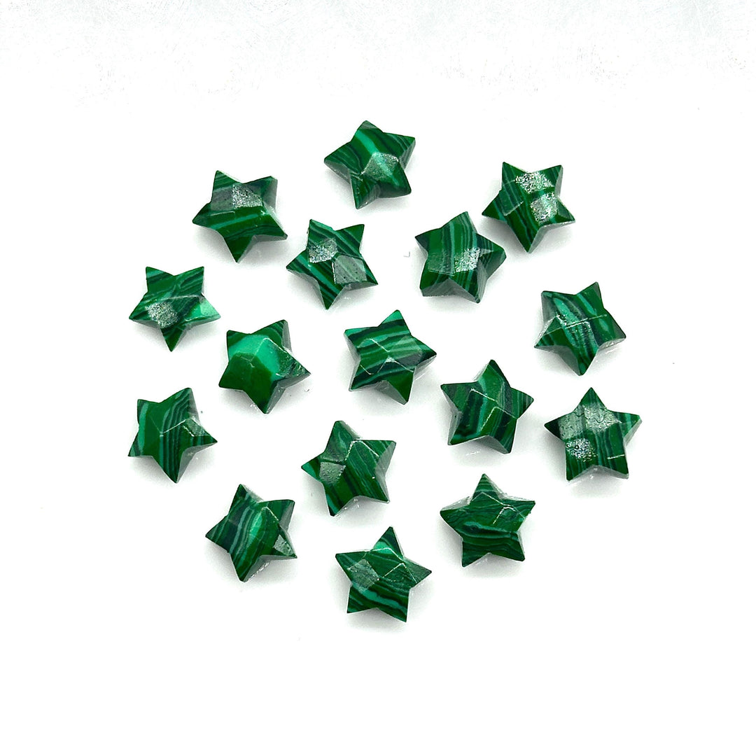 Faceted Malachite Star Beads: Hand-Carved Briolettes, 8mm