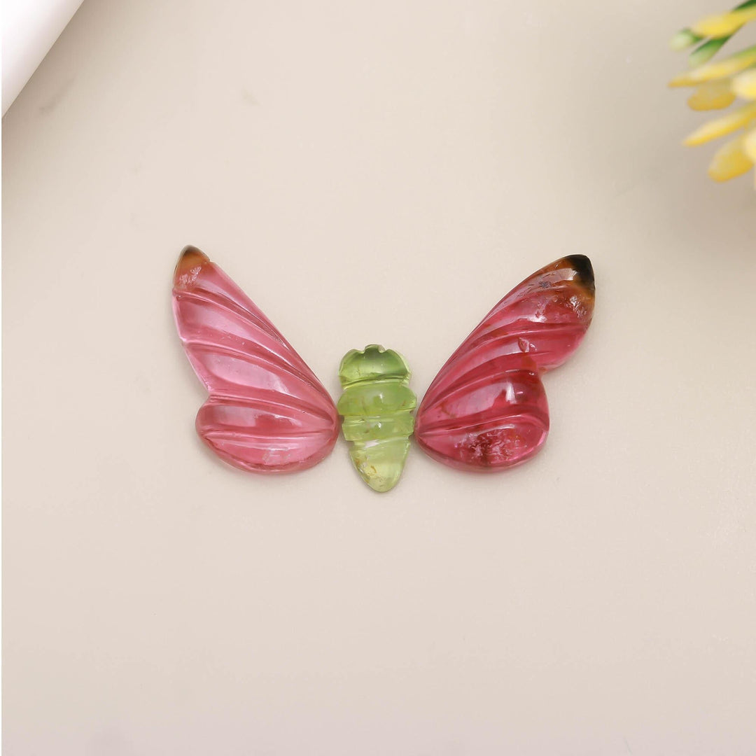 Carved Tourmaline Butterfly Beads: AAA Grade, Multi-Color, 19-10mm
