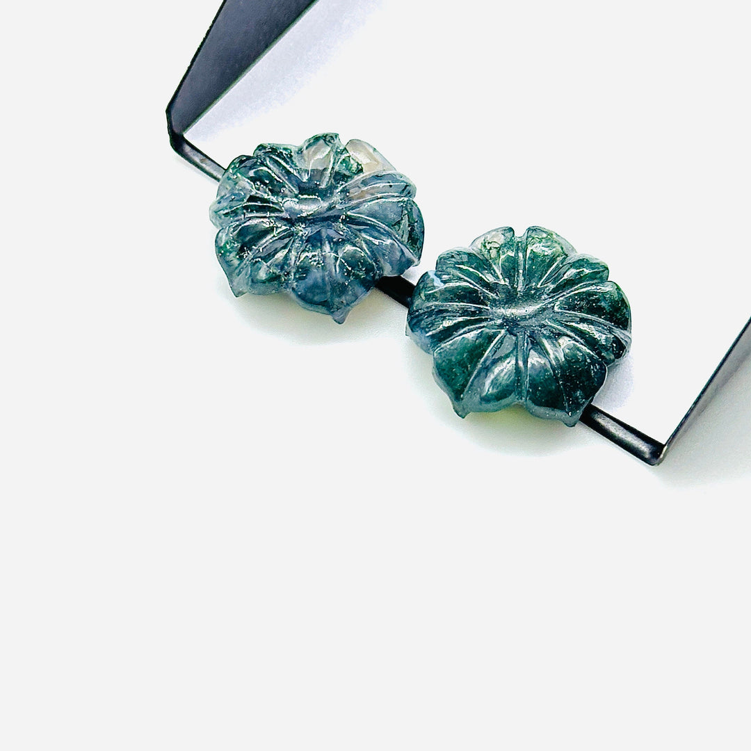 Natural Moss Agate Flower Shape Carved Gemstone, Moss Agate Flower Shape Carving, Gemstone For Jewlery 17 mm, Craft Making Flower Charm