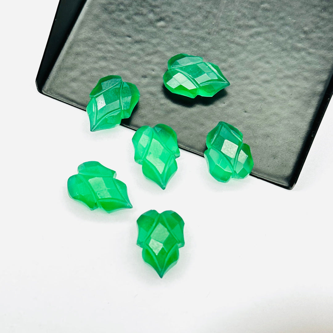 Natural Green Onyx Leaf Shape Carving Gemstone Beads, 9X13 MM Leaf Shape Loose Briolette's Beads, Green Leaves For Jewelry, Wholesale Beads