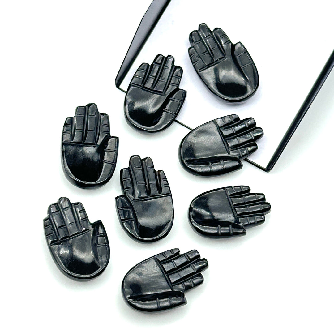 Natural Black Onyx Hamsa Shape Carved Stone, 25 MM Palm Shape Gemstone, Black Onyx Handmade Charms, Jewelry Making Hamsa Charm Beads