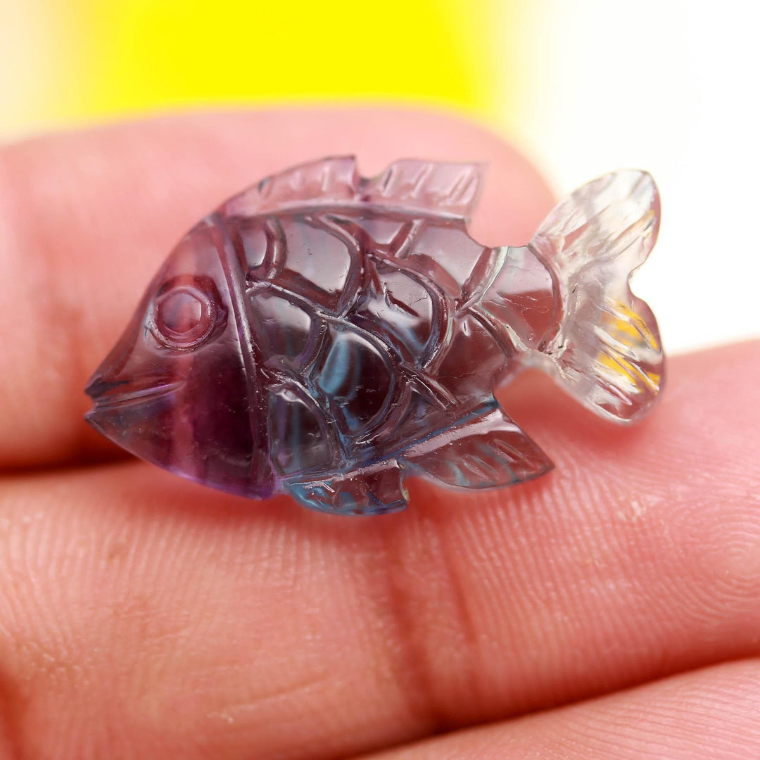 AAA Fluorite Fish Shape Stone, Hand Carved Fluorite Sea Fish for Jewelry Making, 25 MM