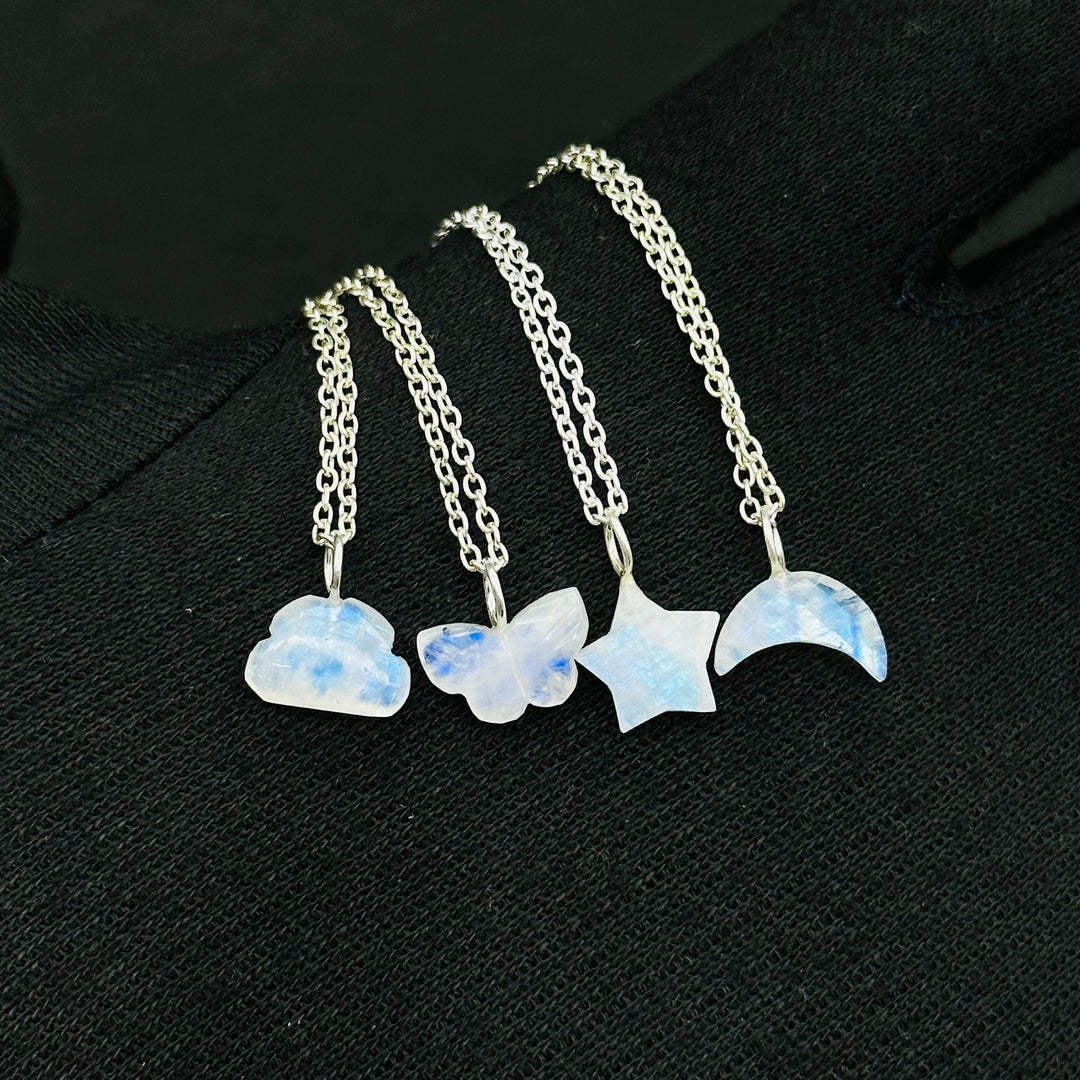 Blue Flashy Rainbow Moonstone Gemstone Necklace, Fancy Fire Gemstone Choker For Girls, Handmade Silver Necklace, Moonstone Jewelry For Gifts