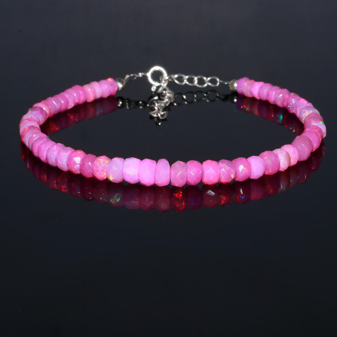 Amazing Pink Lavendar Ethiopian Opal Beaded Bracelet, Flashy Faceted Rondelle Beads Bracelet, 4-4.5 MM Welo Opal Beads Bracelet For Women's
