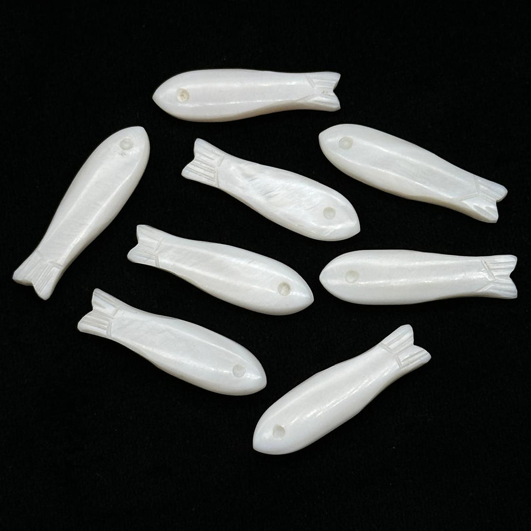 Carved Mother of Pearl Fish Beads, 30mm Gemstone Briolette