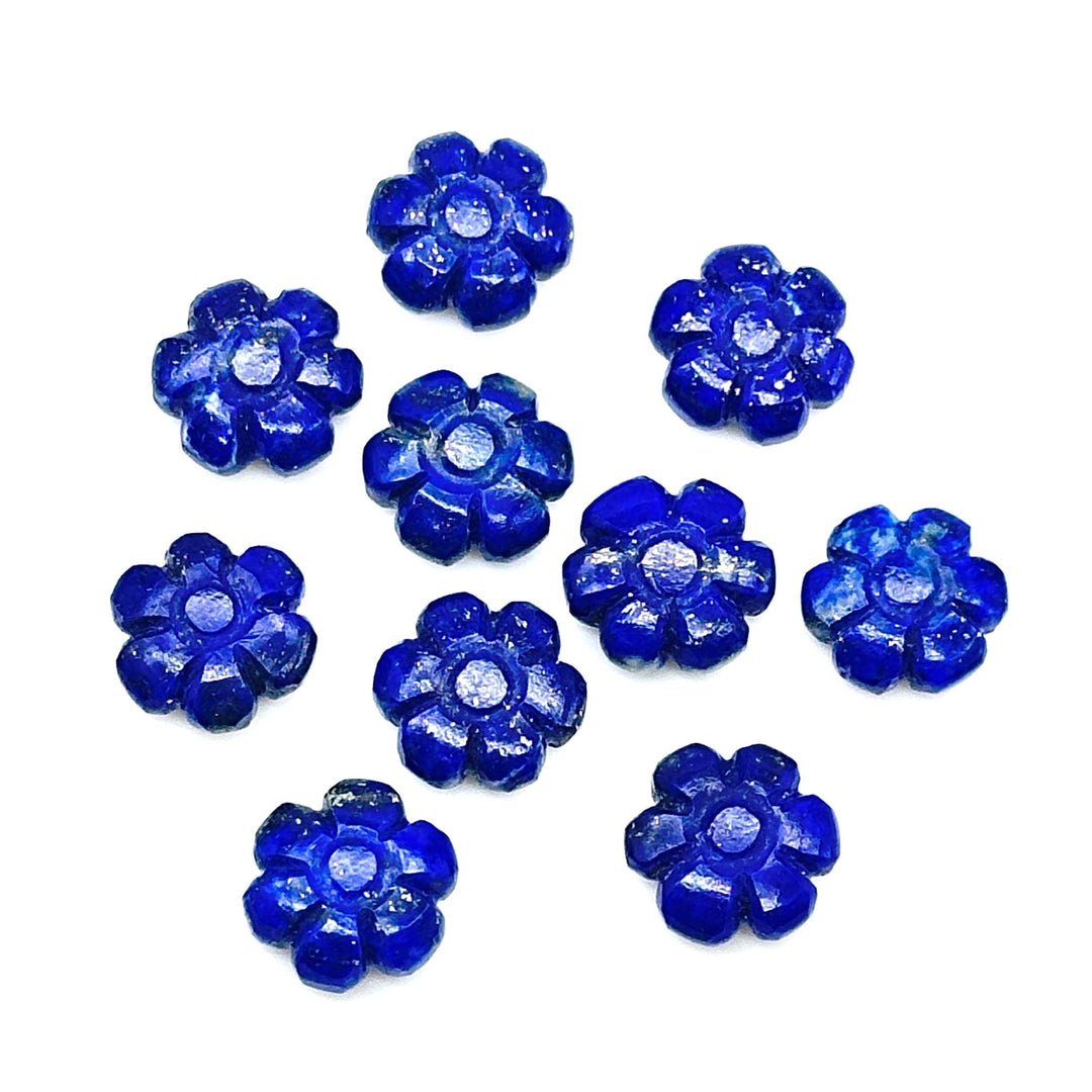 Natural Lapis Lazuli Flower Shape Carved Gemstone, Blue Flower Shape Carving, Carved Gemstone For Jewlery 12 mm, Craft Making Flower Charm