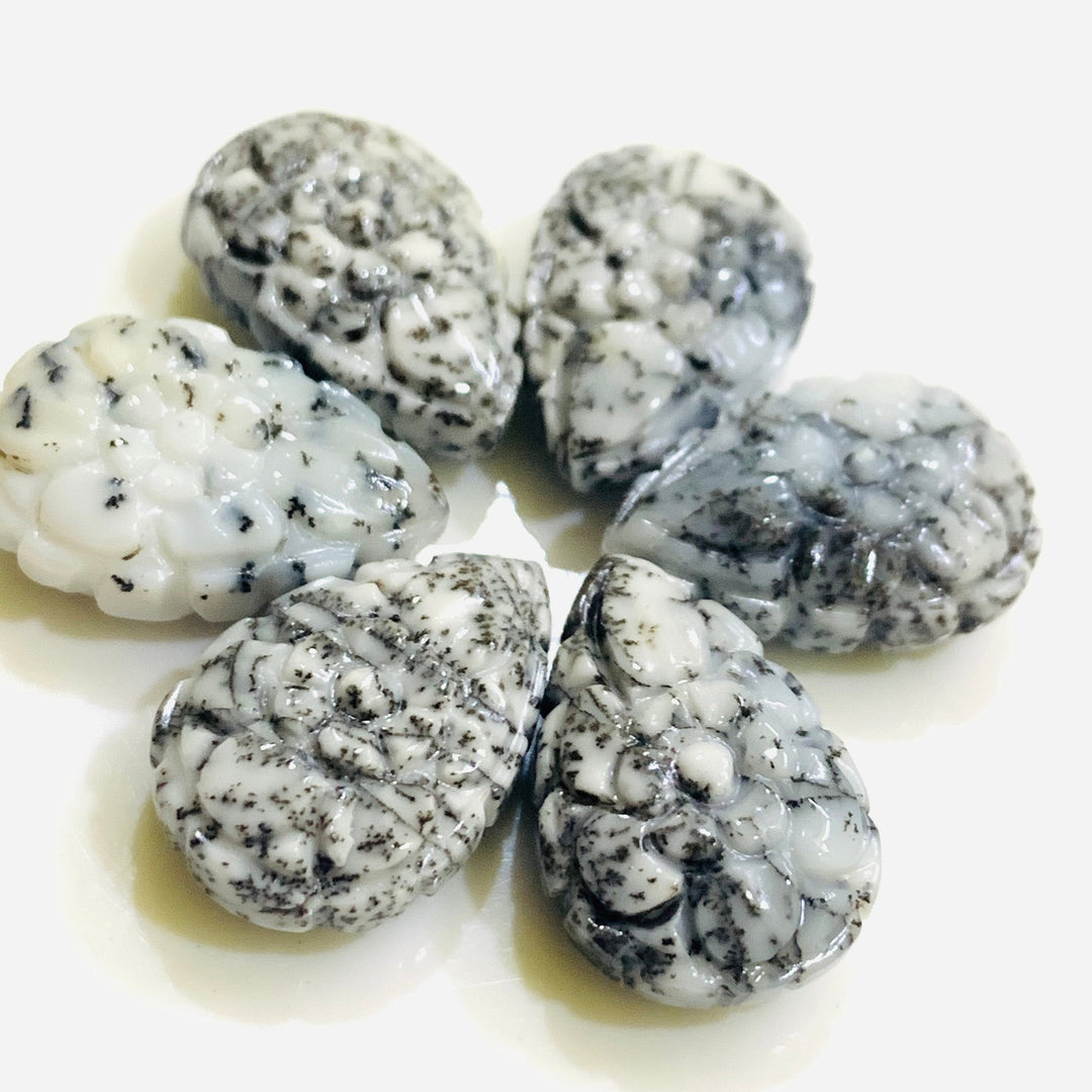1,2,3,4,5,6 pcs 100% Natural Dendrite Opal Pear Shape Carved Gemstone, Pear Shape Carving, Carved Gemstone For Jewellery 17.8X12 mm