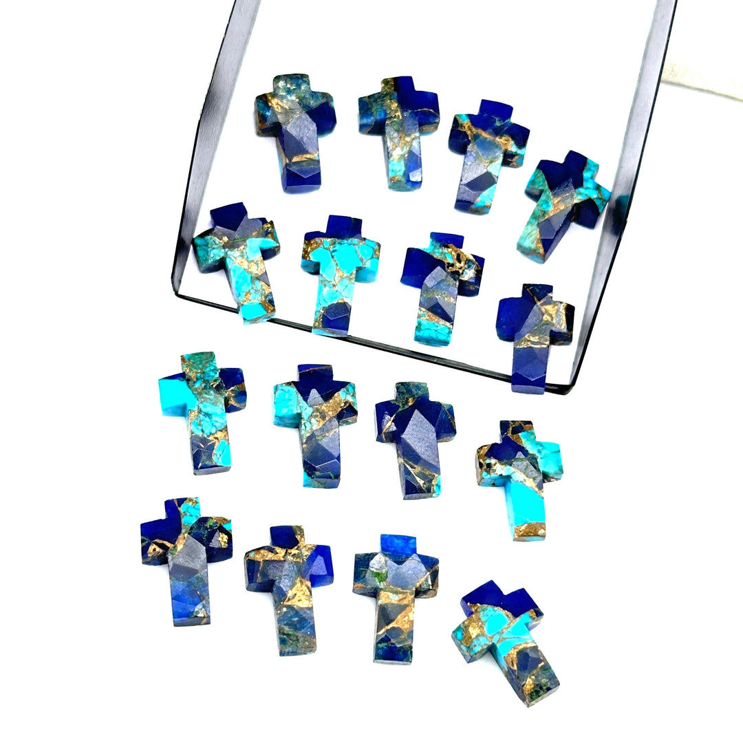 Copper Blue Turquoise Cross Shape Beads ~ Healing & Protection Gemstone Beads ~ Faceted Blue Turquoise Beads ~ 15 MM Cross Charm Beads