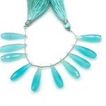 Load image into Gallery viewer, Aqua Chalcedony Teardrop Beads: Faceted Briolette Gemstone Pair (7x30 mm)