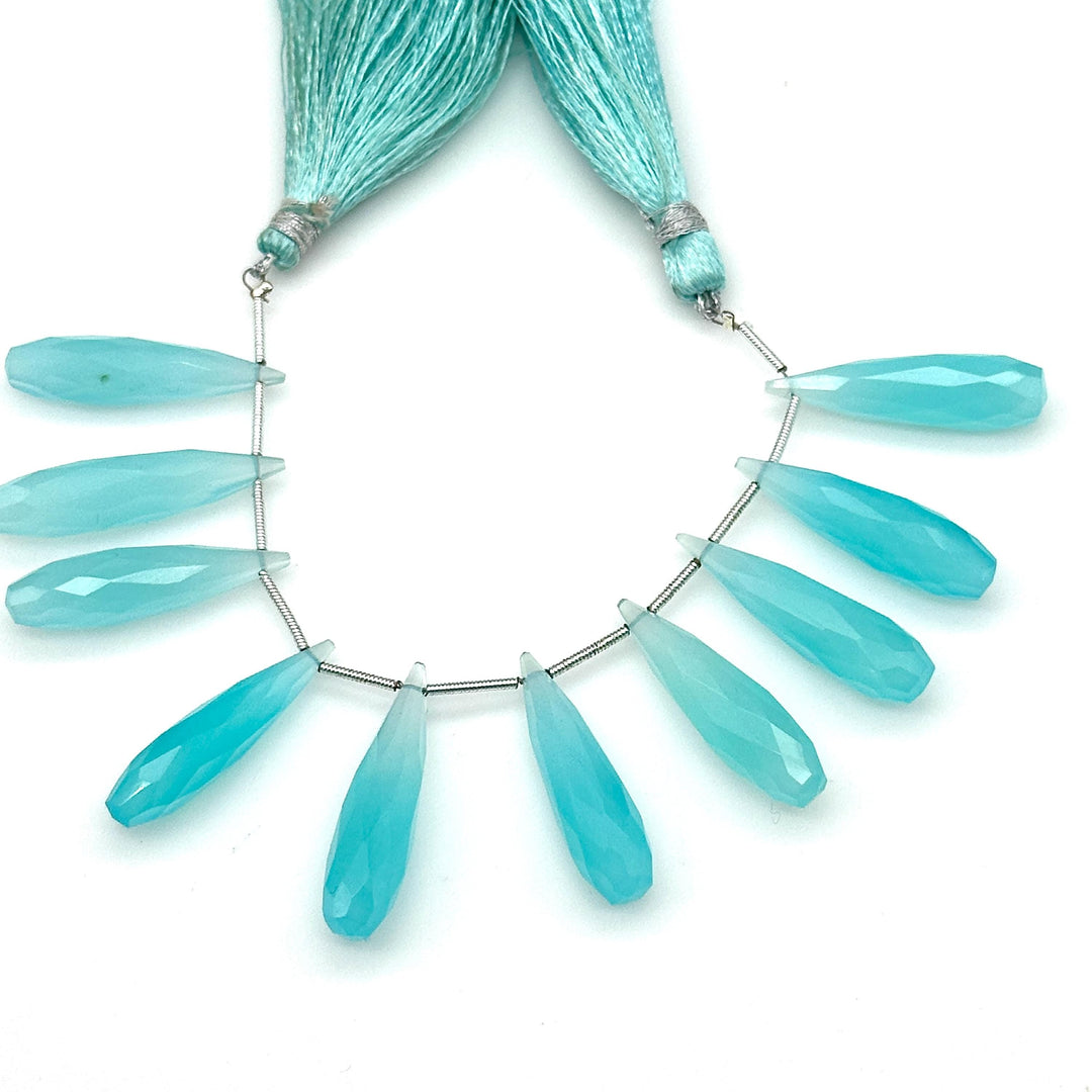 Aqua Chalcedony Teardrop Beads: Faceted Briolette Gemstone Pair (7x30 mm)