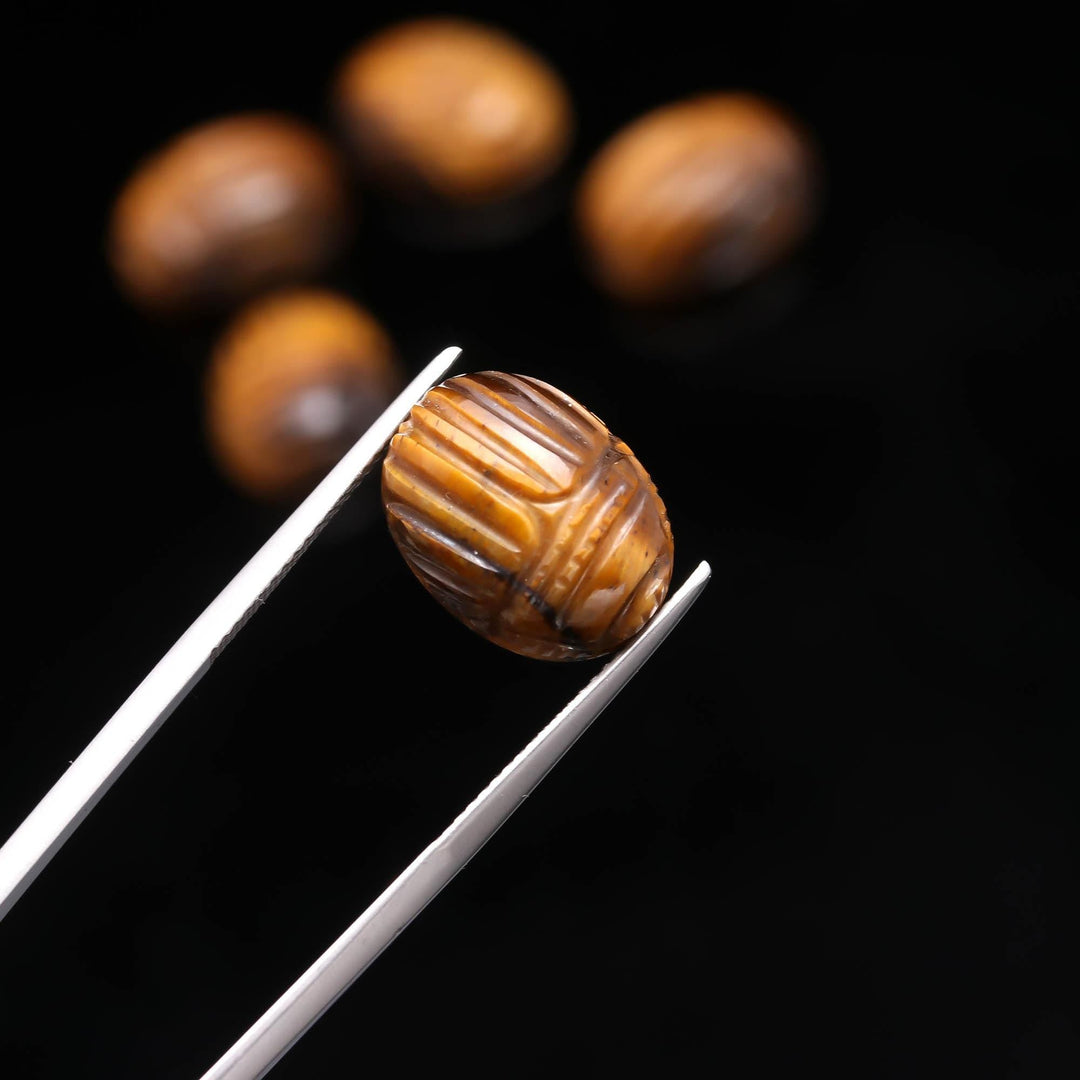 Natural Tiger's Eye Scarab Carved Gemstone, Fancy Shape Scarab Carving, Insect Beads, 16X12 MM, Home Decor Crystals, Reiki Healing