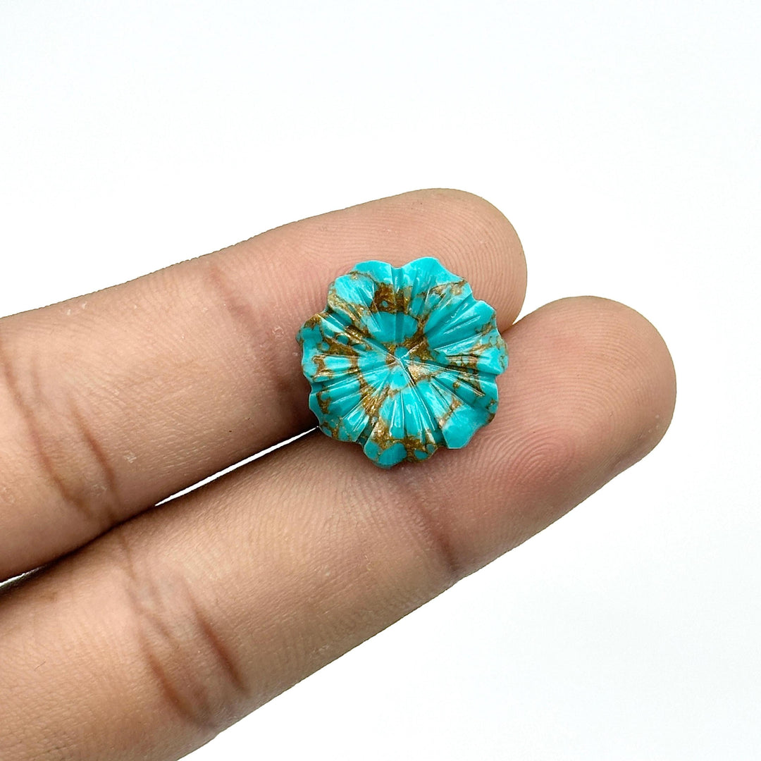 AAA Copper Turquoise Flower Shape Carving, Turquoise Hand Carved Flower for Jewelry Making, Crystal Flower Carving, 17 MM, Gemstone Flower