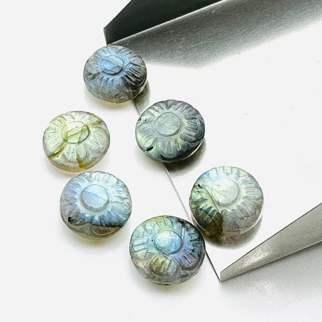 2,3,4,5pcs 100% Natural Labradorite Fancy Shape Carved Gemstone, Loose Gemstone, coin Shape Gemstone for Jewlery, Carved Gemstone 11 mm