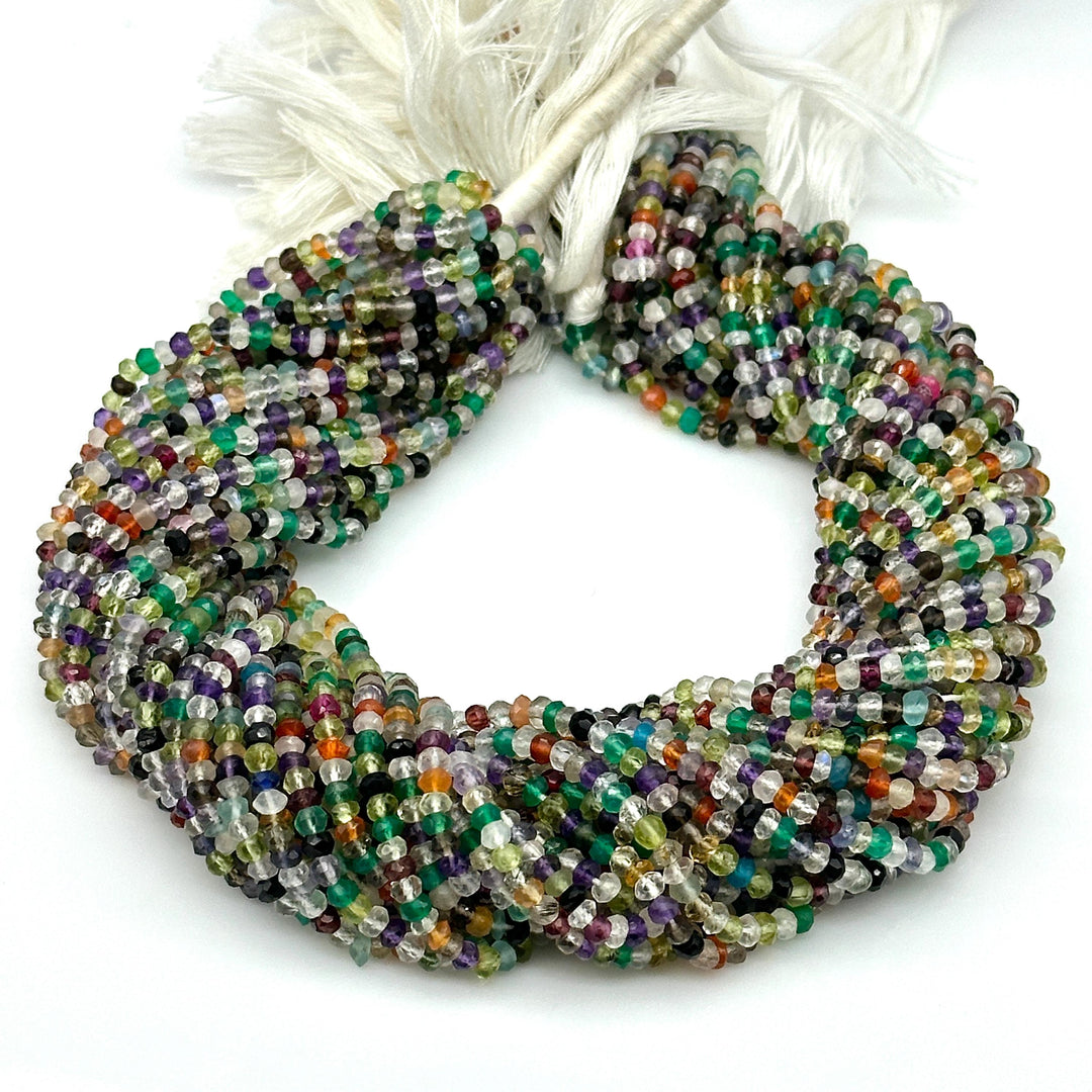 Natural Multi Gemstone Faceted Rondelle Beads, 3 MM Multi Gemstone Beads, 13 Inches Multicolor Rondelle Shape Loose Beads Strand for Jewelry