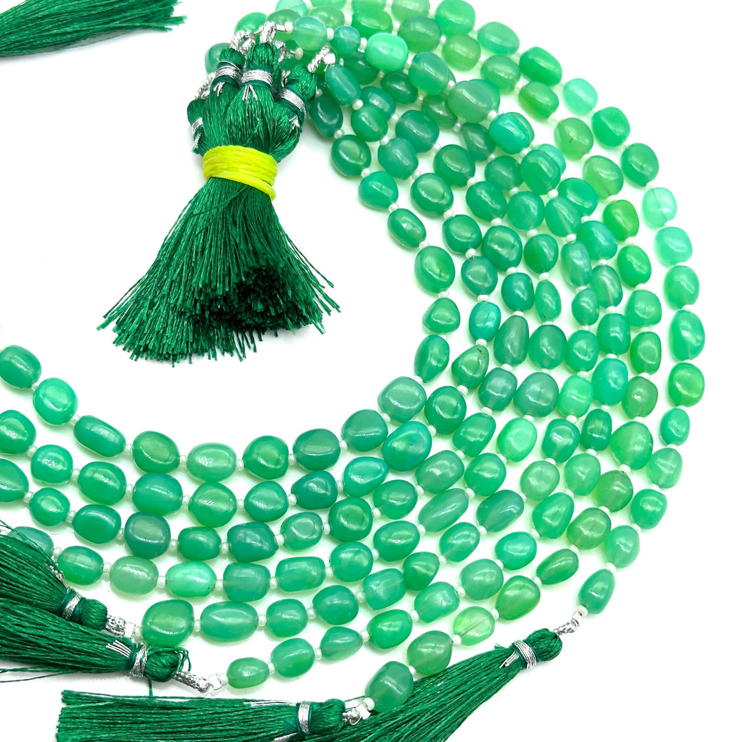 Natural Chrysoprase Nuggets Shape Beads, Green Chryso Chalcedony Tumble Shape Gemstone Beads, 6X8-7-9MM, 8" Smooth Jewelry Making Loose Bead
