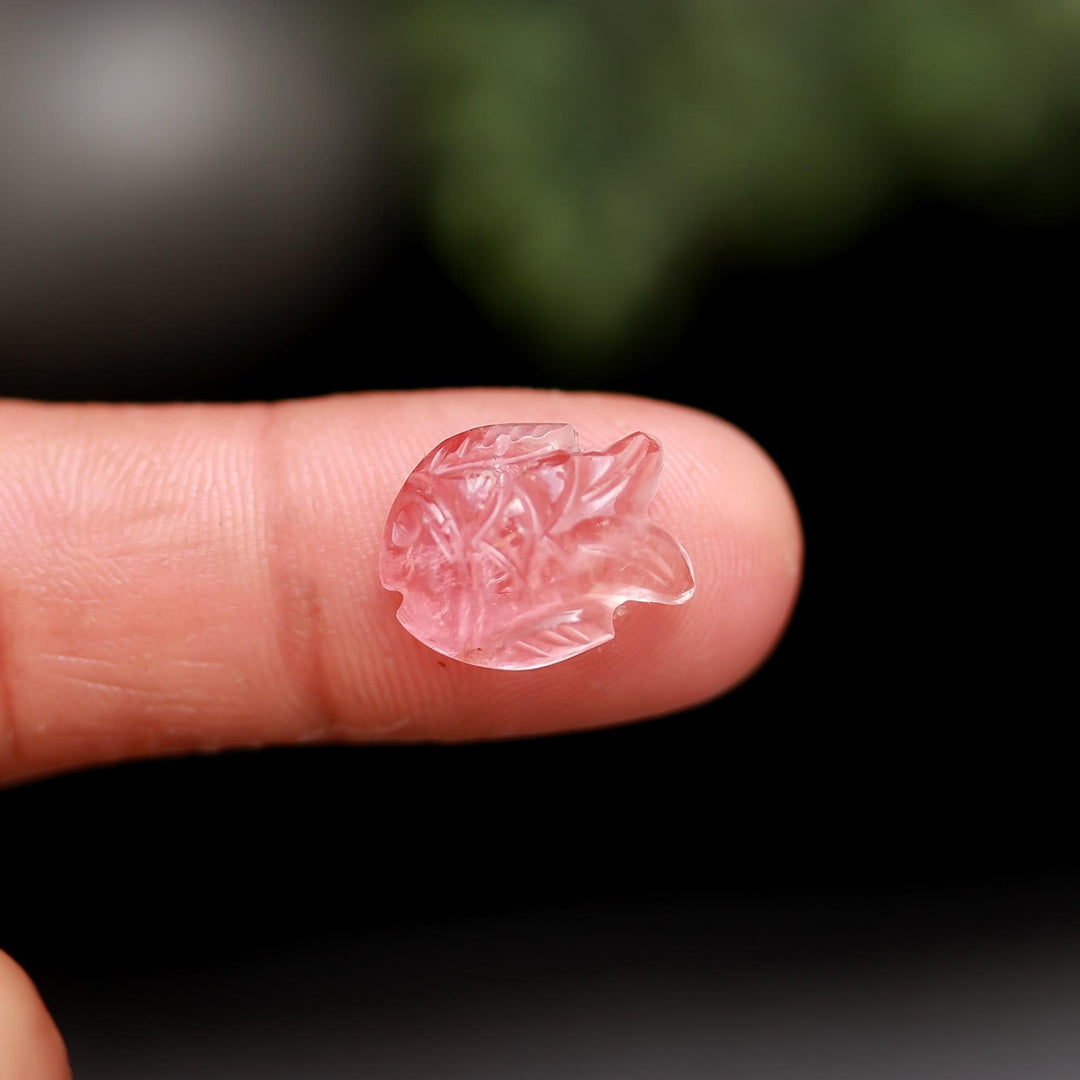 Natural Tourmaline Hand Carved Fish Shape Gemstone, Sea Fish Stones, Pink Tourmaline Fish 14 MM