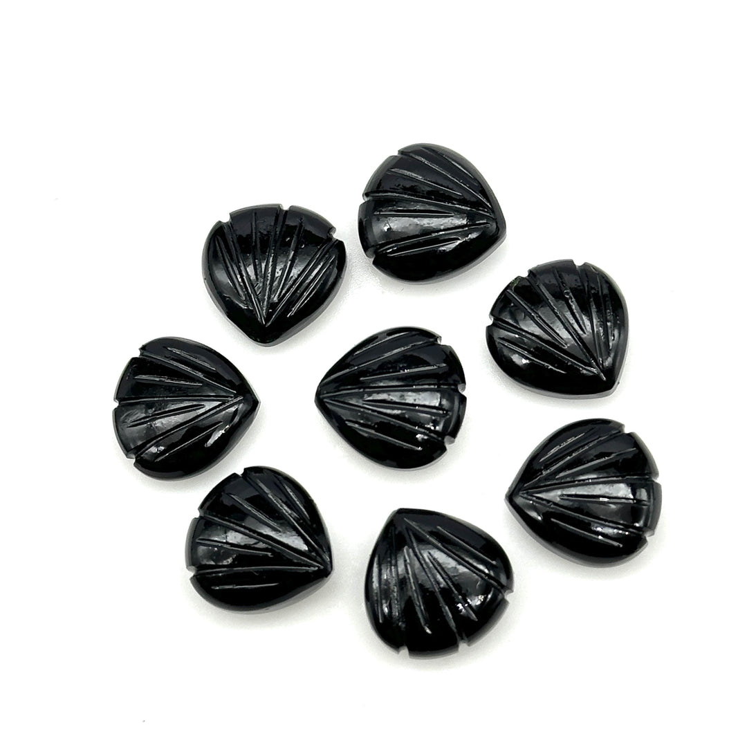 Natural Black Onyx Carved Shell Shape Beads, 12 MM Shell Beads, Carved Gemstone, Seashell Charm Gemstone, Hand Carved Beads, Onyx Charms