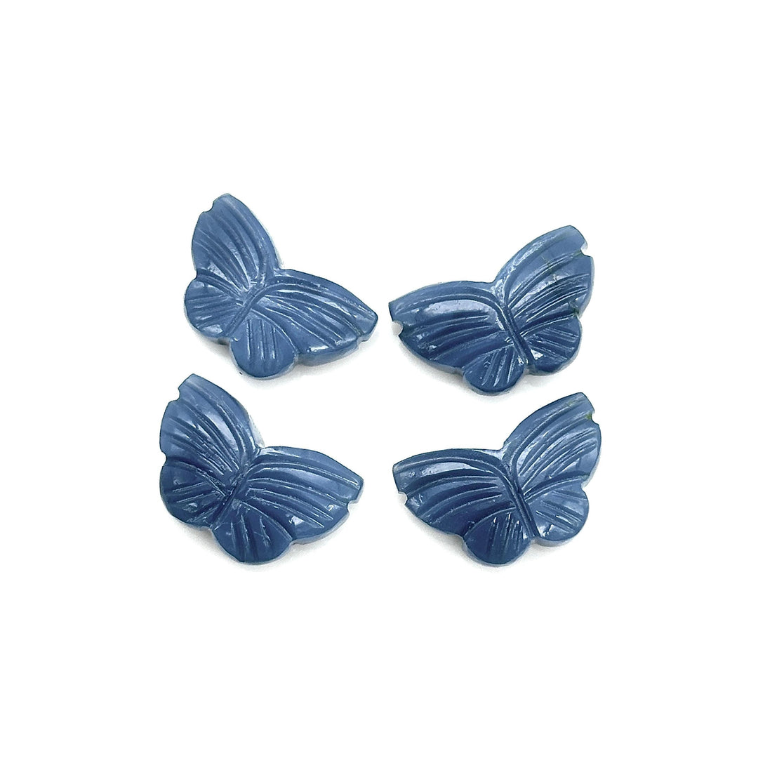 Carved Blue Opal Butterfly Beads: Handmade Gemstone Charms (11x18 MM)