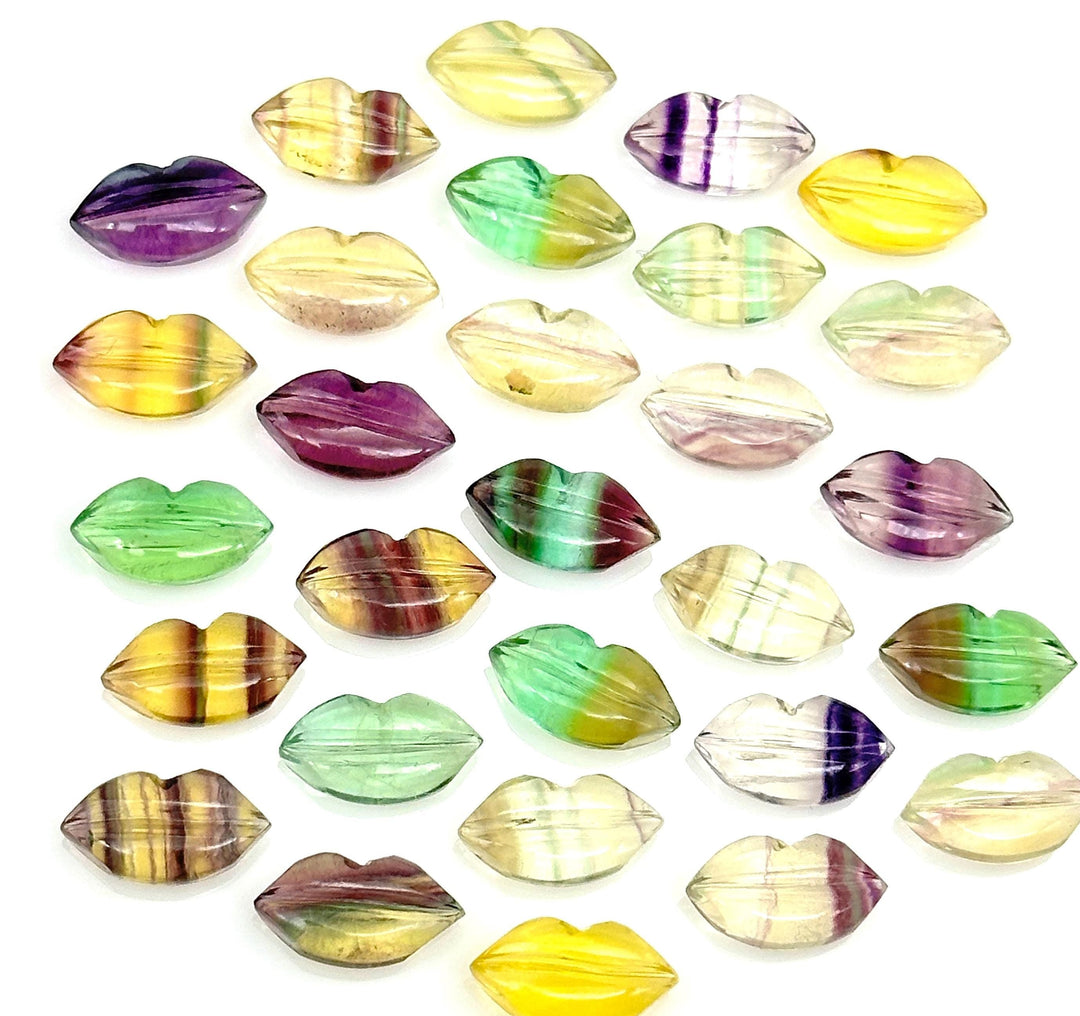 Beautiful Natural Multi Fluorite Lips Shape Beads, Hand Carved Lips Shape Gemstone Beads, Lips Shape Gemstone Charm, 14X8 MM, Briolette Bead