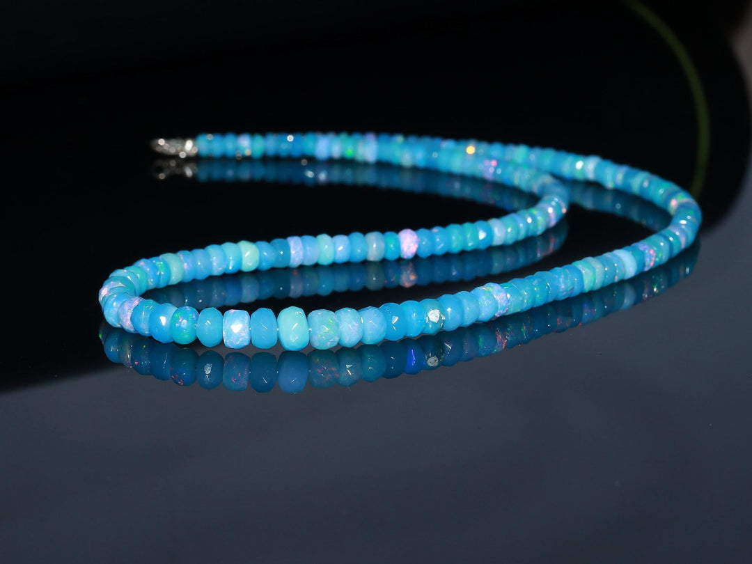 Flashy Blue Lavendar Ethiopian Opal Beads Necklace, Ethiopian Opal Faceted Rondelle Bead Necklace, 4 MM Welo Opal Rondelle, Bridesmaid Gifts