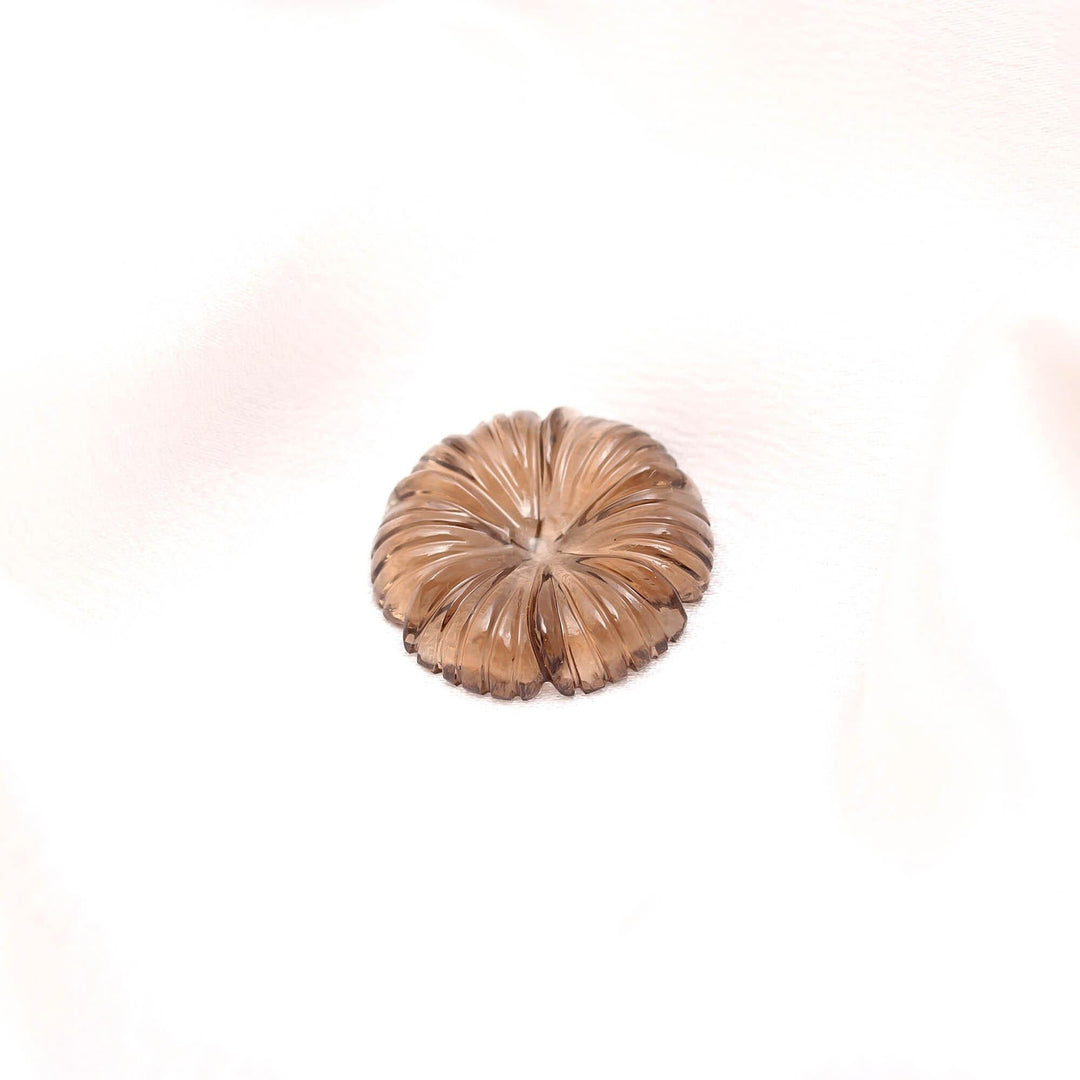 Natural Smoky Quartz Hand Carved Flower Shape Stone, Flower Charms, 25 MM Reiki Healing Crystal Gifts, Floral Gemstones, Brown Quartz Beads