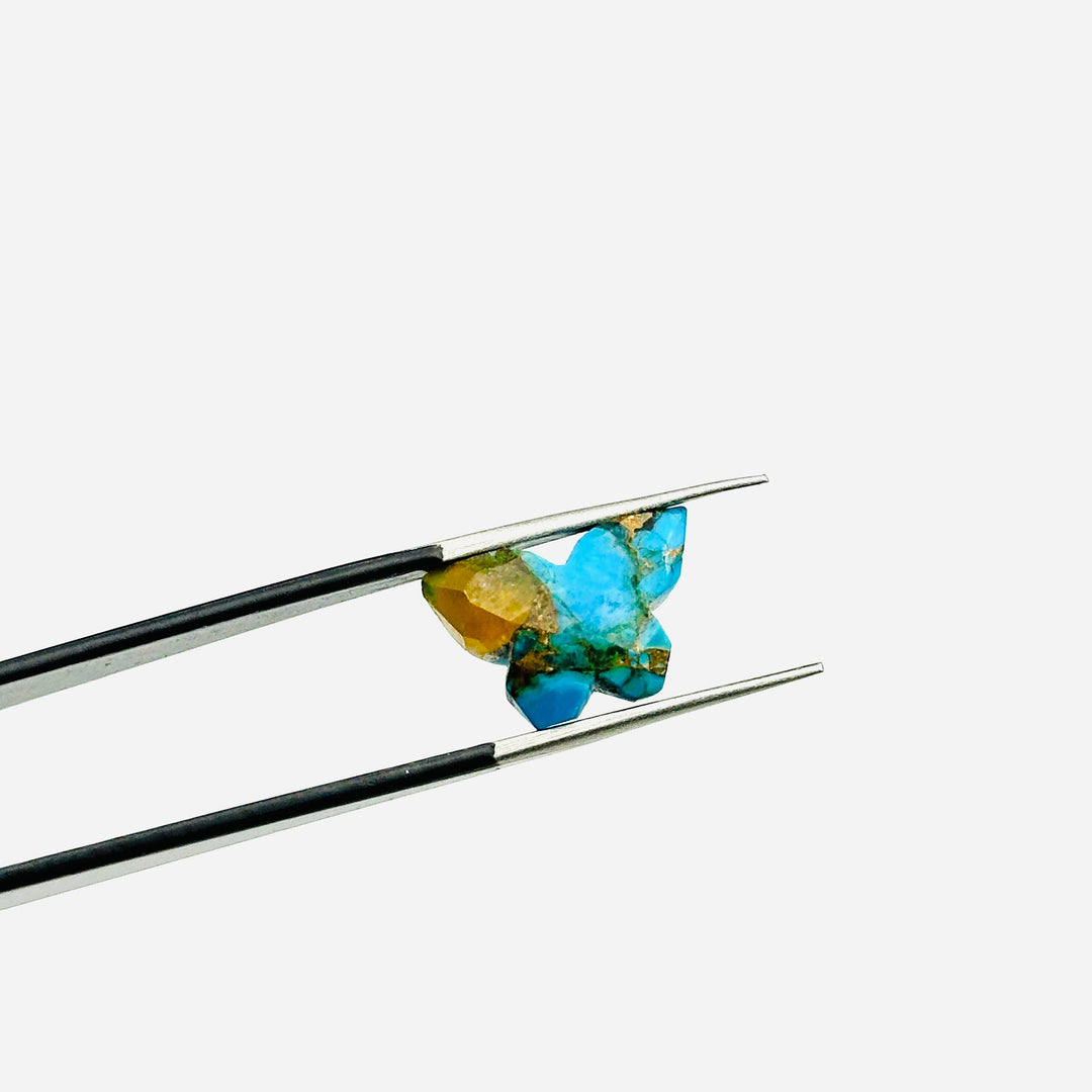 Sparkling Mohave Copper Turquoise Butterfly Shape Carving Beads, Faceted Butterfly Gemstone, Blue & Yellow Turquoise Carving Beads 14x10 MM