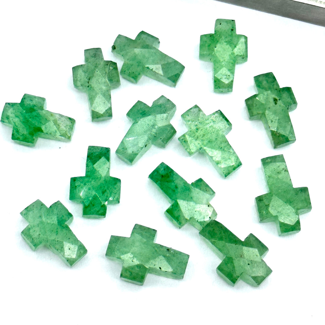 Green Strawberry Cross Shape Beads ~ Healing & Protection Gemstone Beads ~ Faceted Strawberry Beads ~ 15 MM Cross Charm Beads ~ Green Beads
