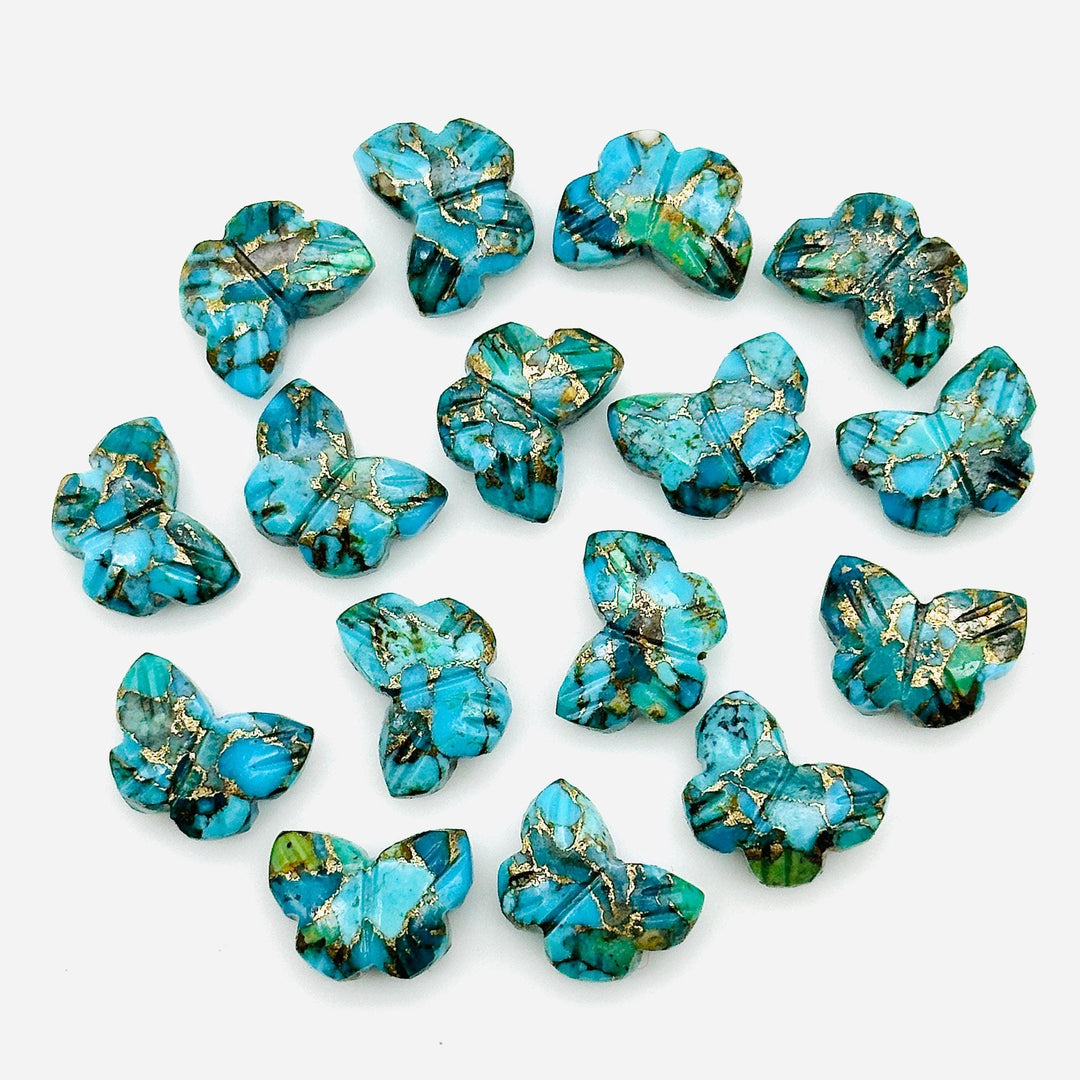 AAA Copper Turquoise Butterfly Shape Beads, Turquoise Hand Carved Butterfly Briolettes, Gemstone Carving Beads, 13 MM Jewelry Making Charms