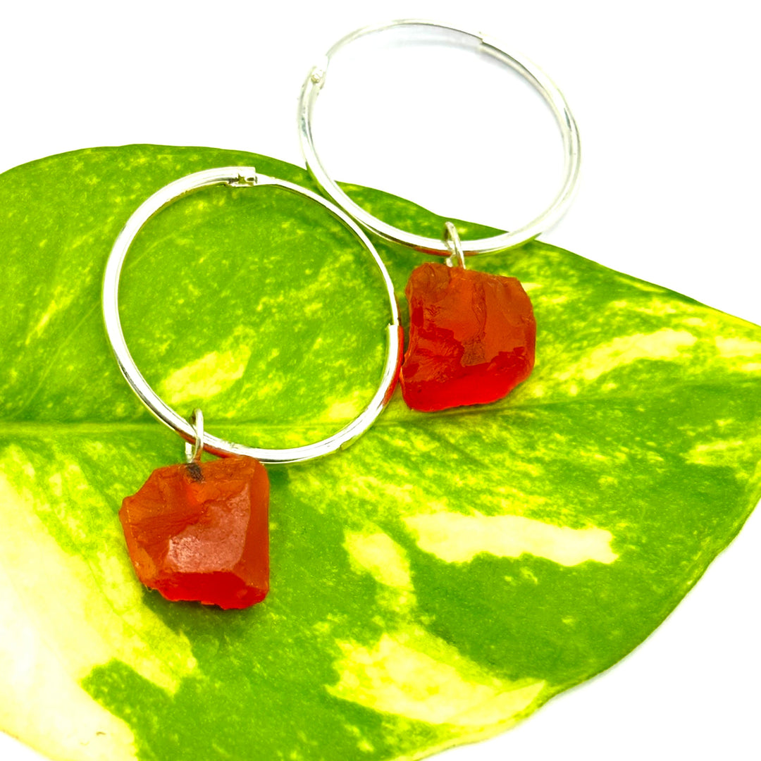 Natural Rough Carnelian Handmade Hoop Earings, Carnelian Dangle & Hoop Earrings For Girls, Fashionable Earrings For Girls, Gift For Her