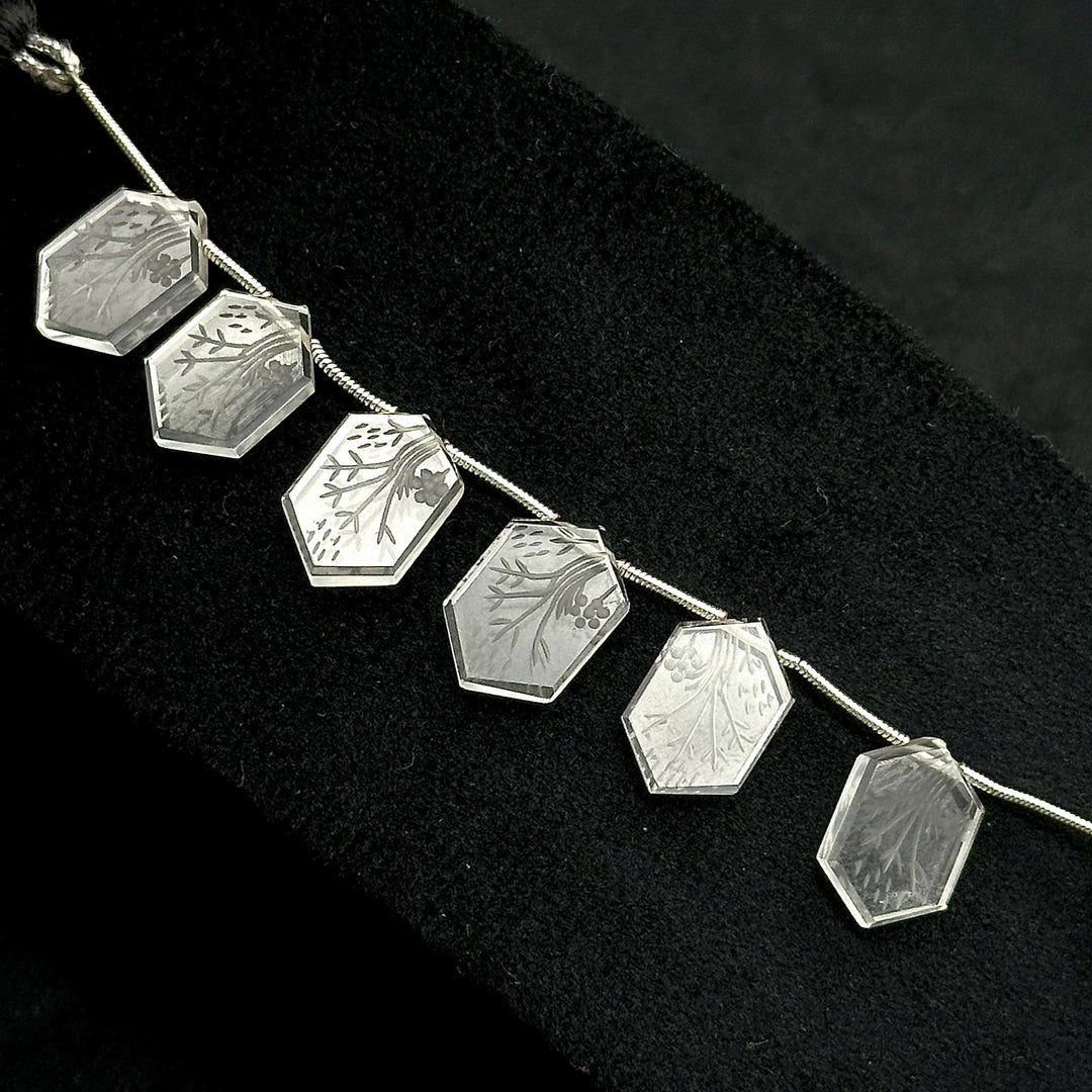 Incarved Crystal Quartz Hexagon Gemstone Beads: Handmade Jewelry Making (11x16 mm)