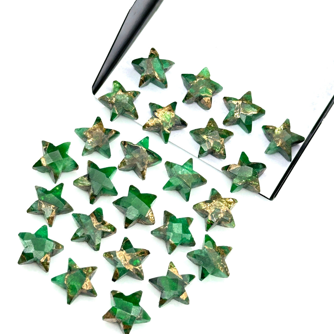 Hand Carved Green Mohave Turquoise Star Beads: 10mm Gemstone Charms