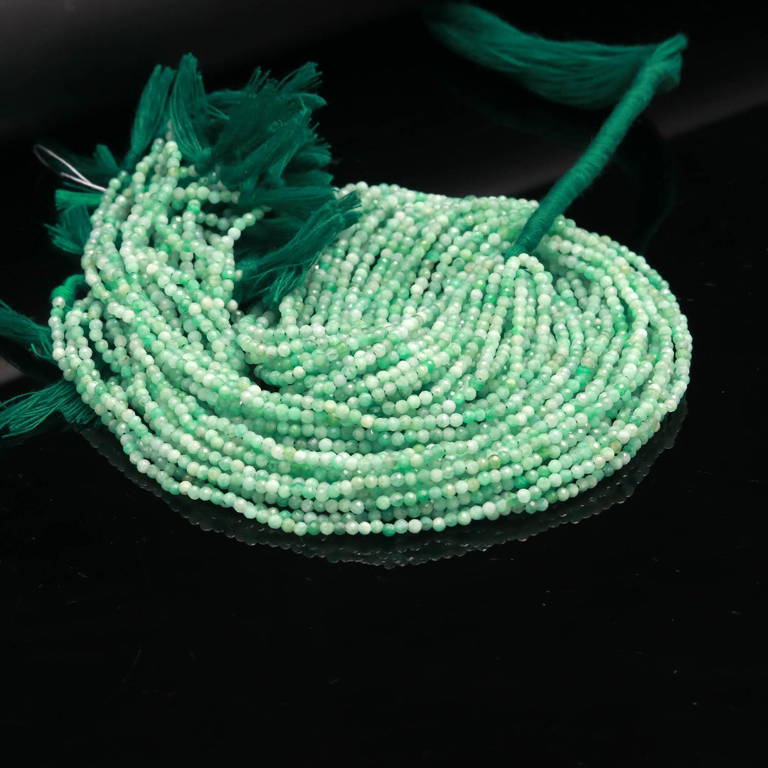 Natural Emerald Faceted Round Beads, Green Emerald Micro Faceted Beads, 2 MM Emerald Beads for Jewelry, 13 Inches